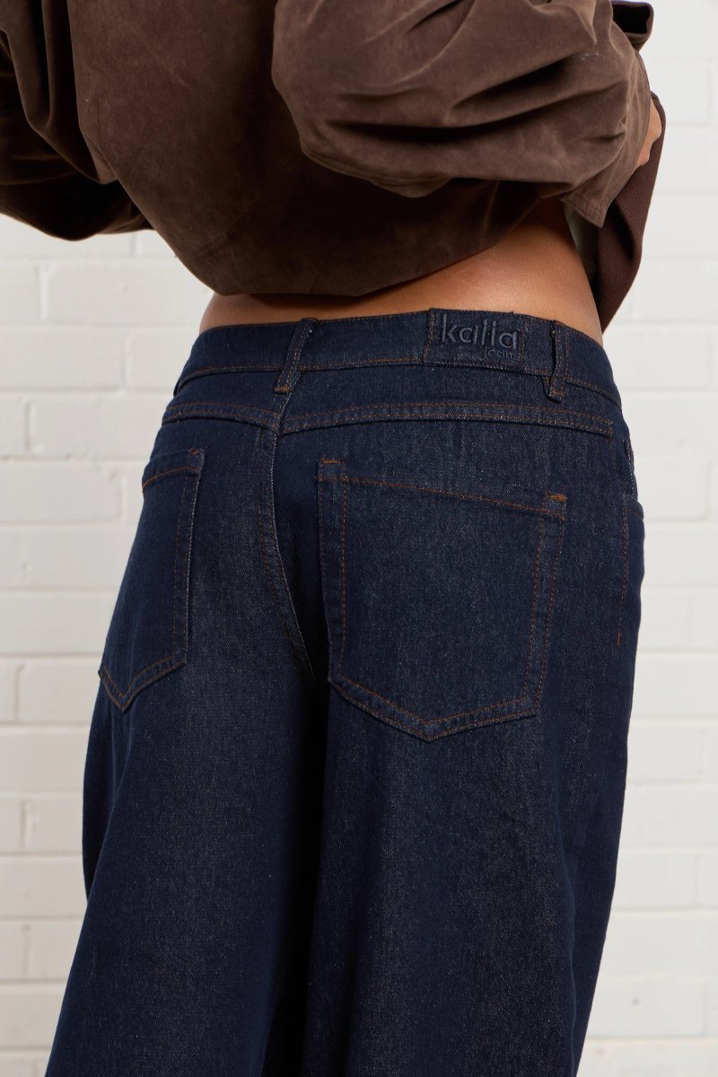 Kaiia Kaiia Denim Mid Rise Wide Leg Jeans Indigo - 4