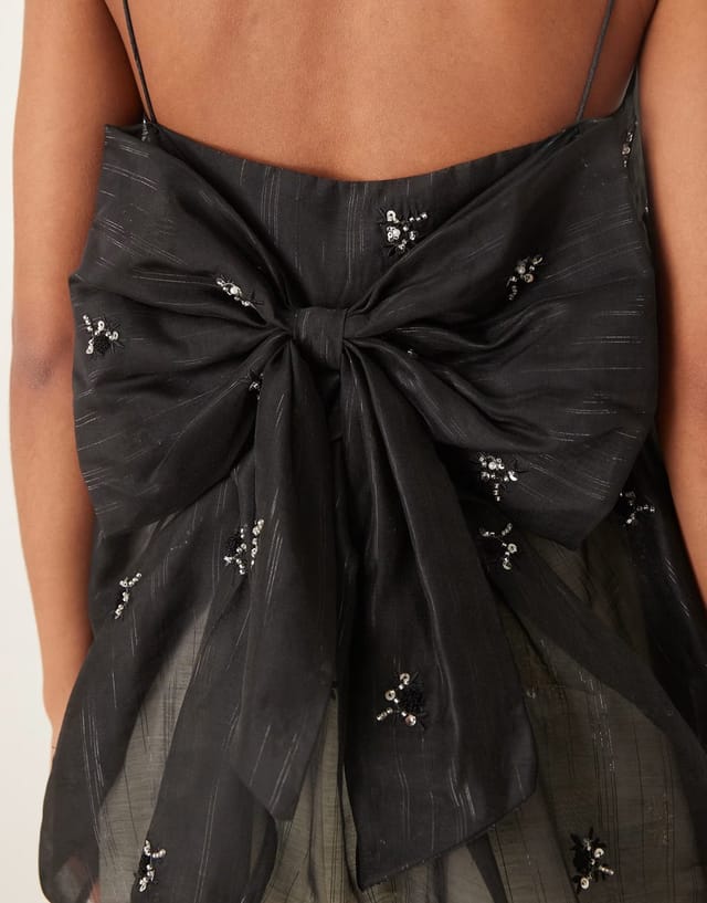 ASOS Sister Jane Lola semi sheer bow back detail babydoll cami top co-ord in black - 3