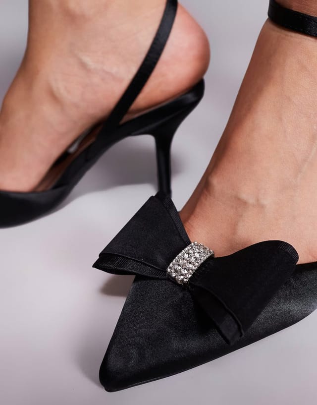 ASOS New Look satin bow court heels in black - 2