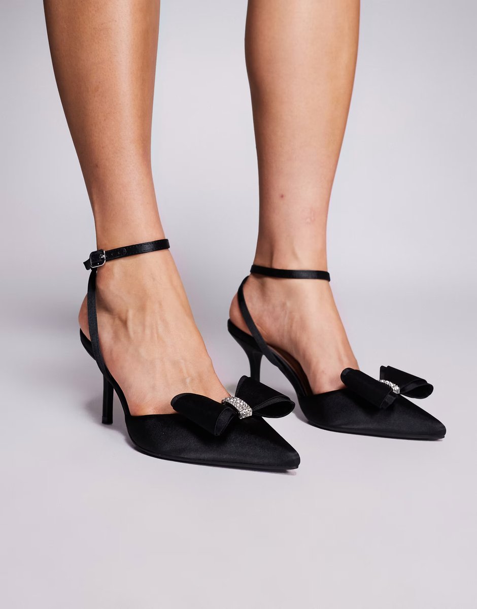 ASOS New Look satin bow court heels in black - 4