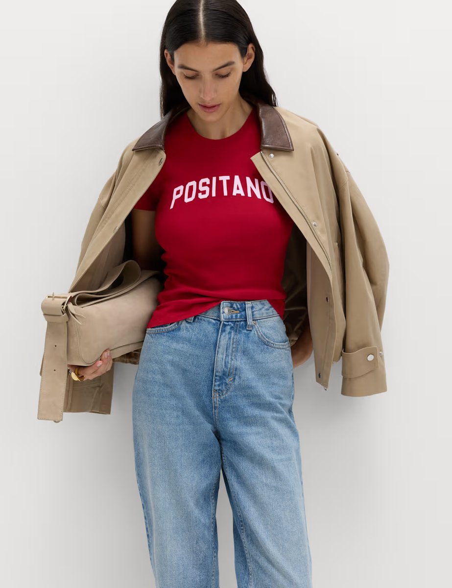 Marks & Spencer M&S Pure Cotton Slogan Slim Fit T-Shirt Burgundy Mix - 3