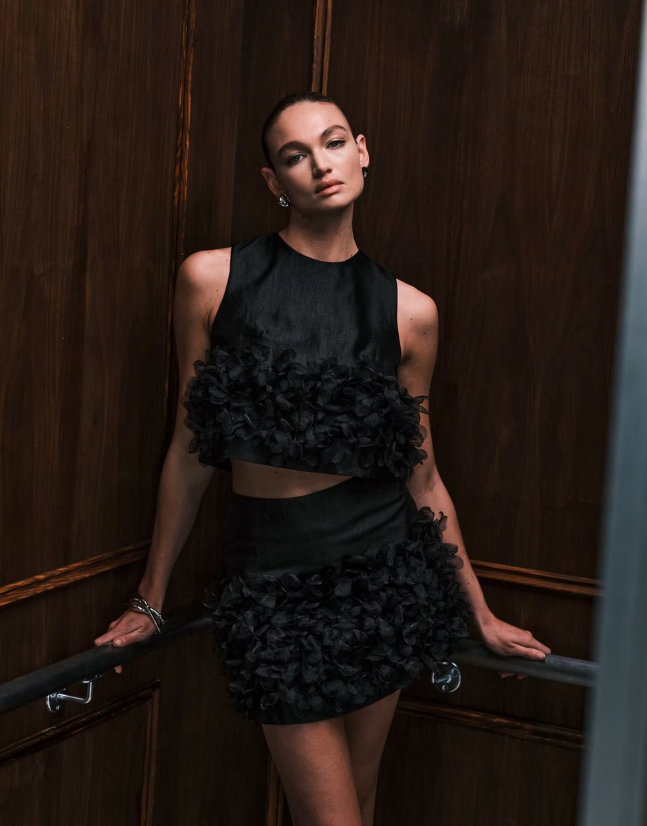 ASOS Sister Jane Plume organza 3D floral mini skirt co-ord in black - 2