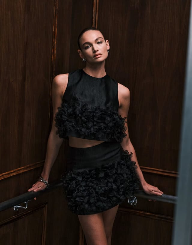 ASOS Sister Jane Plume organza 3D floral mini skirt co-ord in black - 2