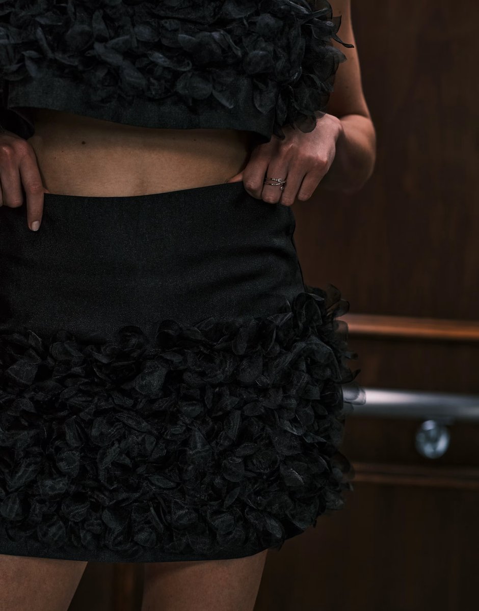 ASOS Sister Jane Plume organza 3D floral mini skirt co-ord in black - 3