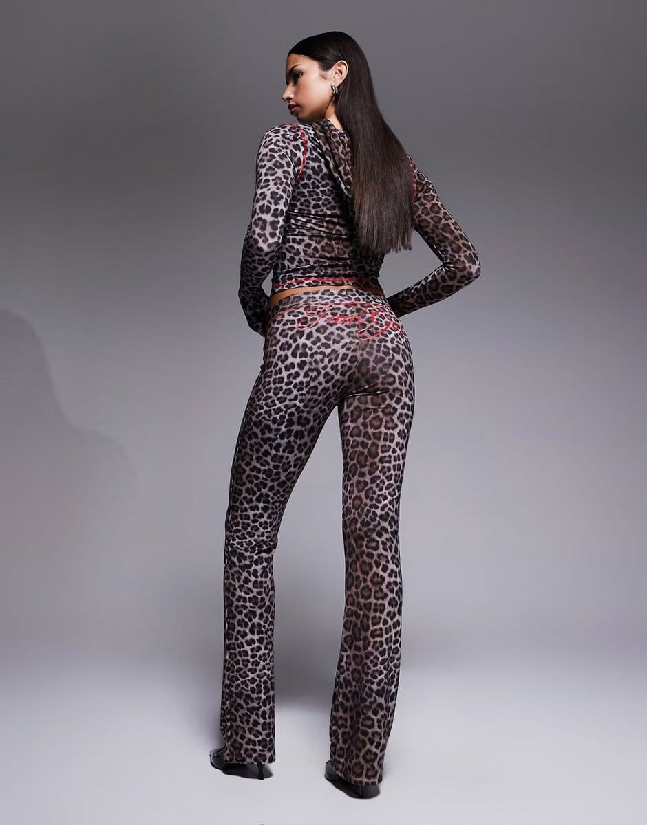 ASOS I.AM.GIA Blare logo back print contrast stitch track pant co-ord in dark leopard print - 4