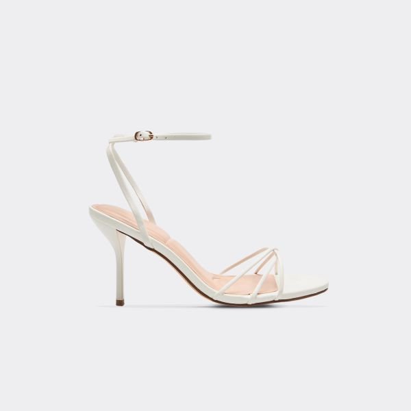 EGO Fango Strappy Detail Stiletto Heel In White Faux Leather, Women's Size UK 3 - 1