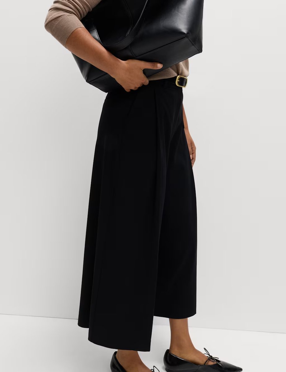 Marks & Spencer M&S Woven Pleated Wide Leg Culottes Black - 3