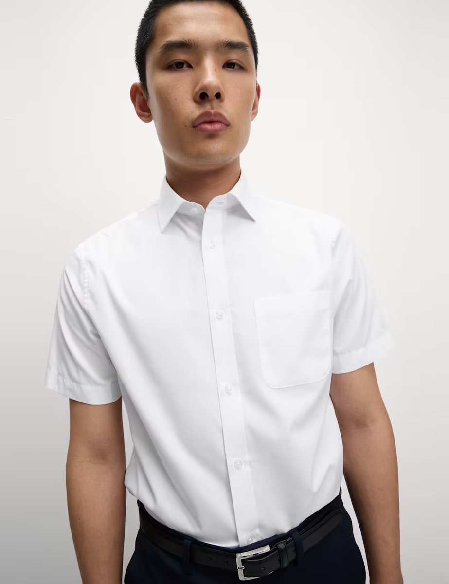 Marks & Spencer M&S 3 Pack Regular Fit Easy Iron Short Sleeve Shirts White - 4