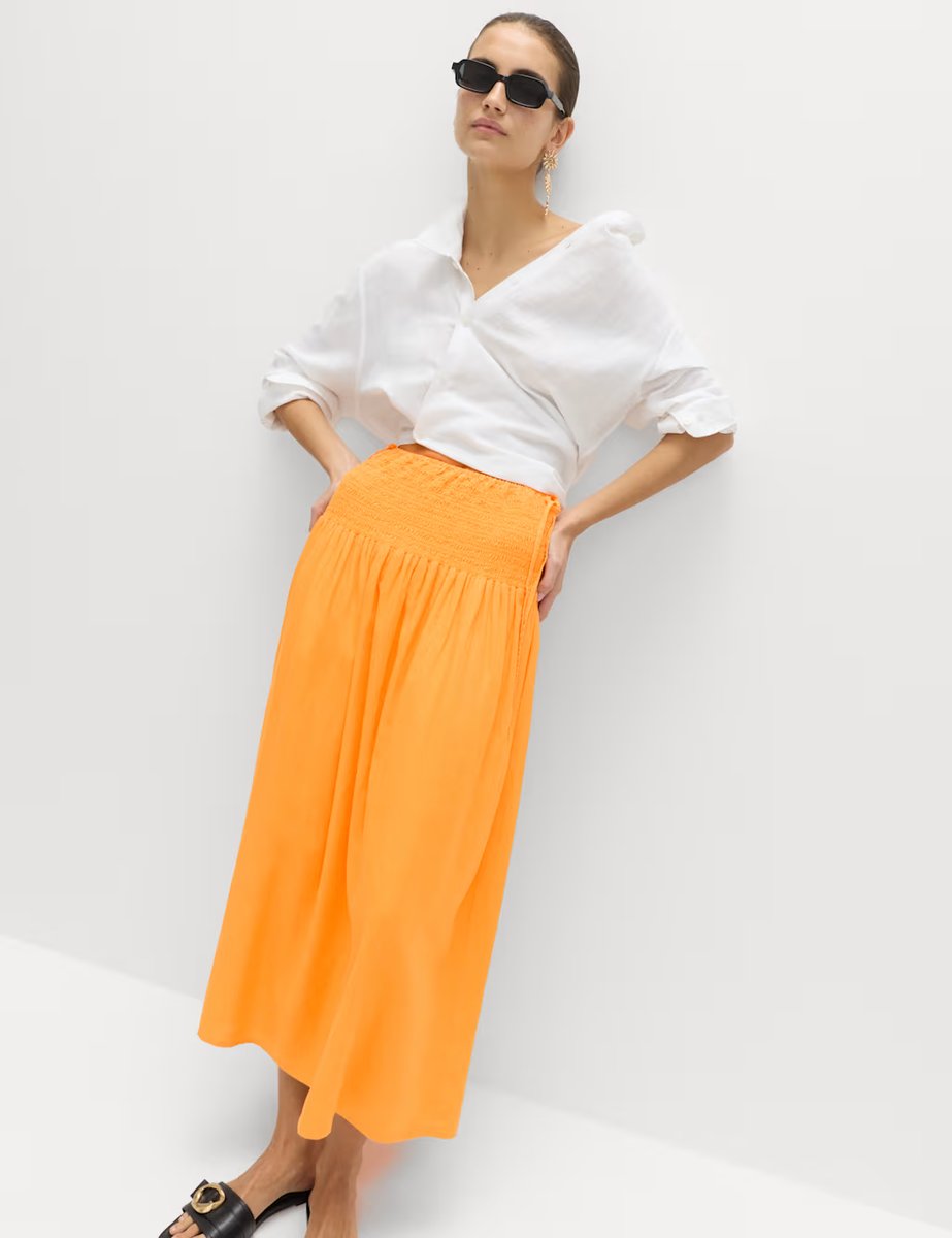 Marks & Spencer M&S Linen Rich Shirred Tie Detail Maxi Skirt Mango - 2