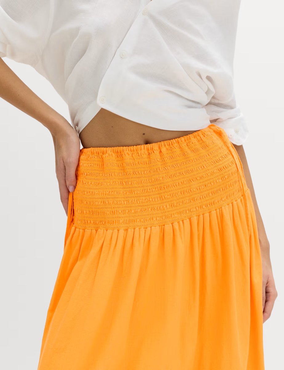 Marks & Spencer M&S Linen Rich Shirred Tie Detail Maxi Skirt Mango - 3