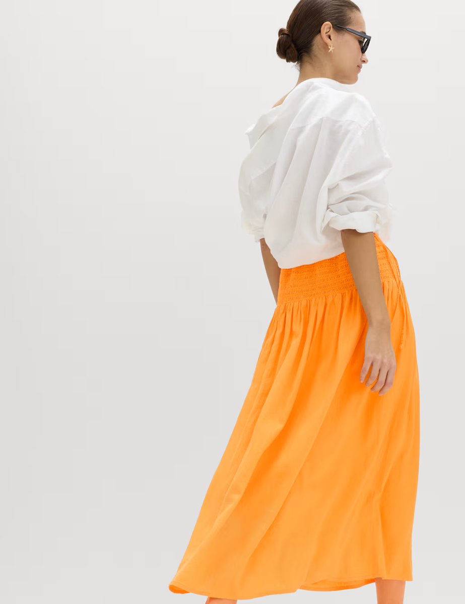 Marks & Spencer M&S Linen Rich Shirred Tie Detail Maxi Skirt Mango - 4