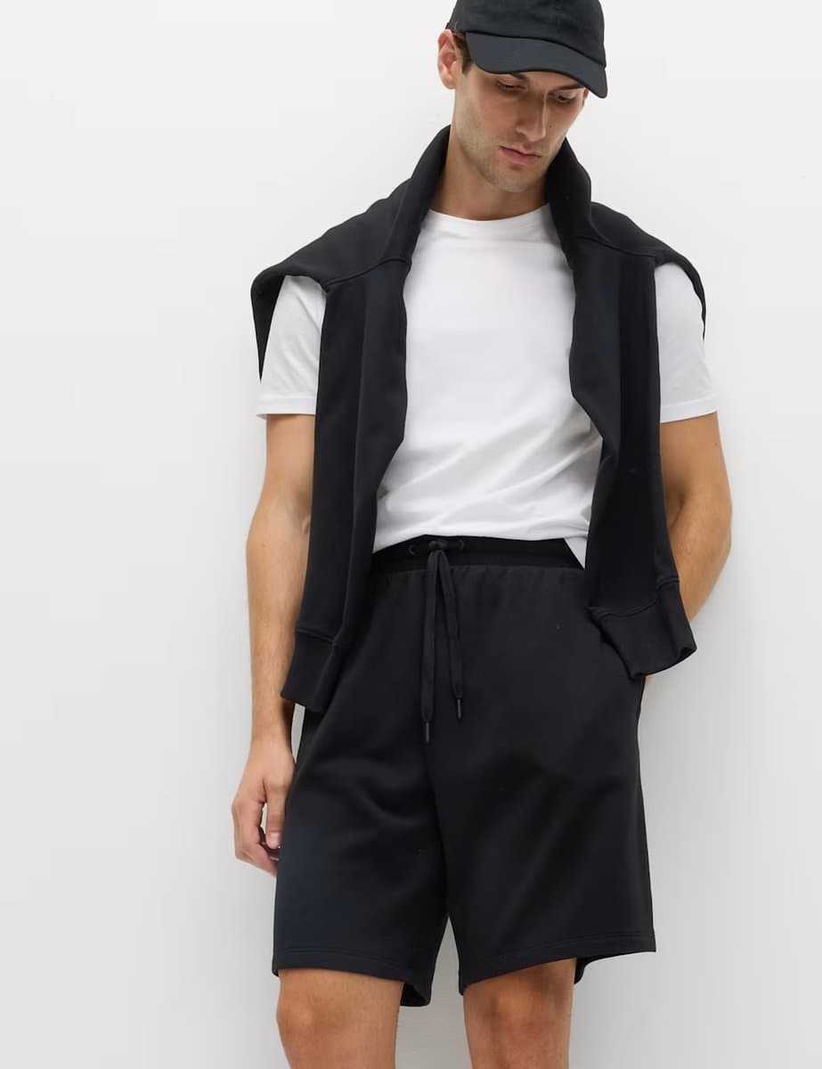 Marks & Spencer M&S Loose Fit Cotton Rich Oversized Shorts in Black