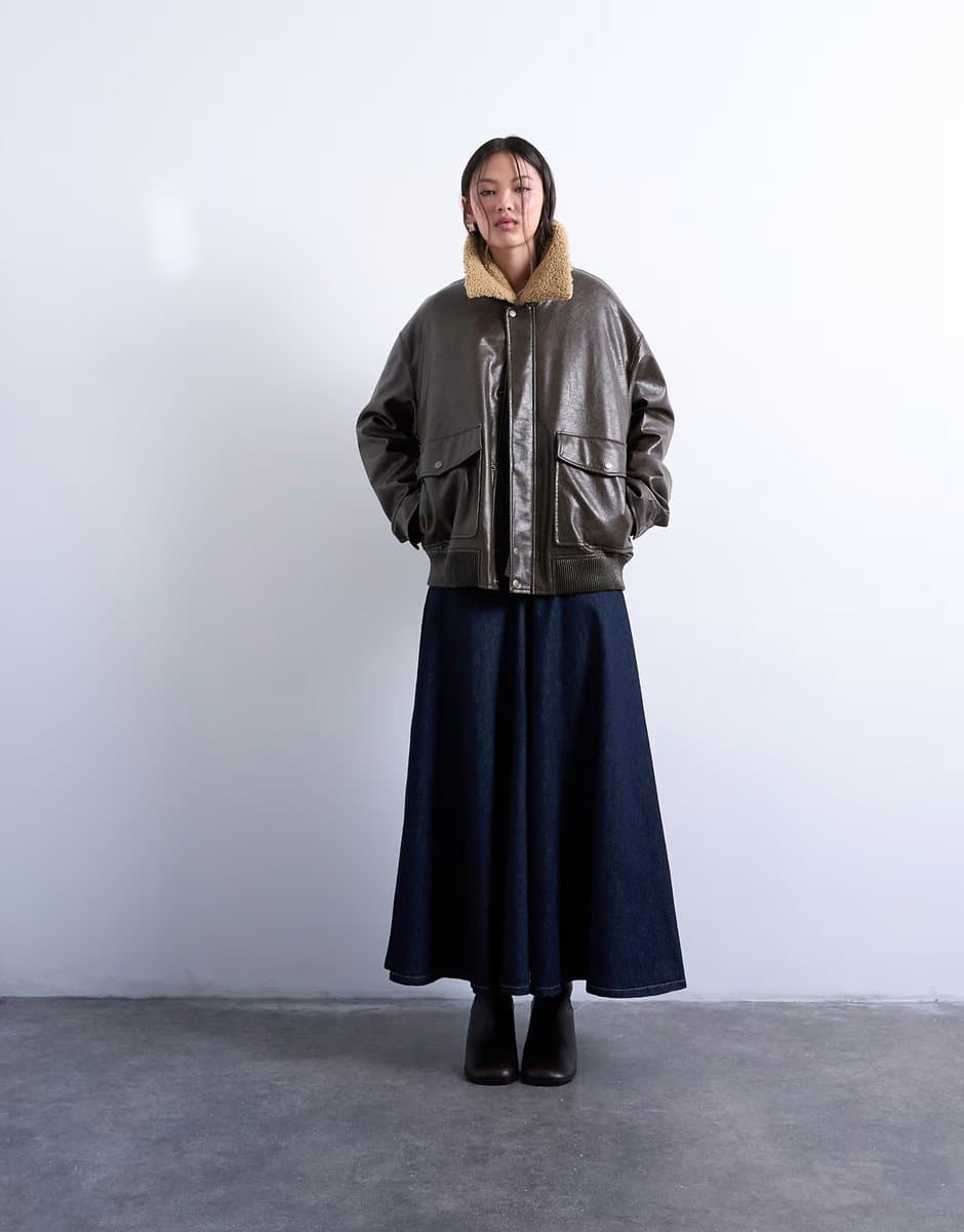 ASOS Topshop denim yoke front maxi skirt in indigo rinse