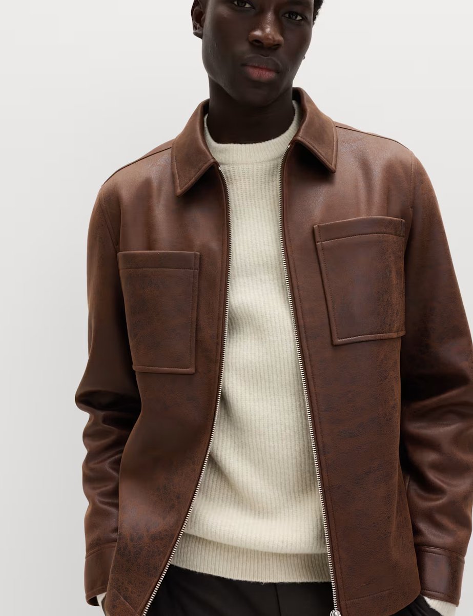 Marks & Spencer M&S Faux Leather Trucker Jacket Dark Brown - 2