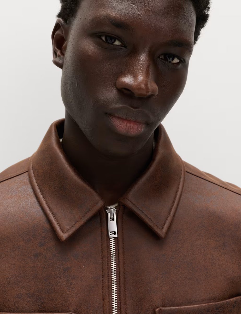 Marks & Spencer M&S Faux Leather Trucker Jacket Dark Brown - 3