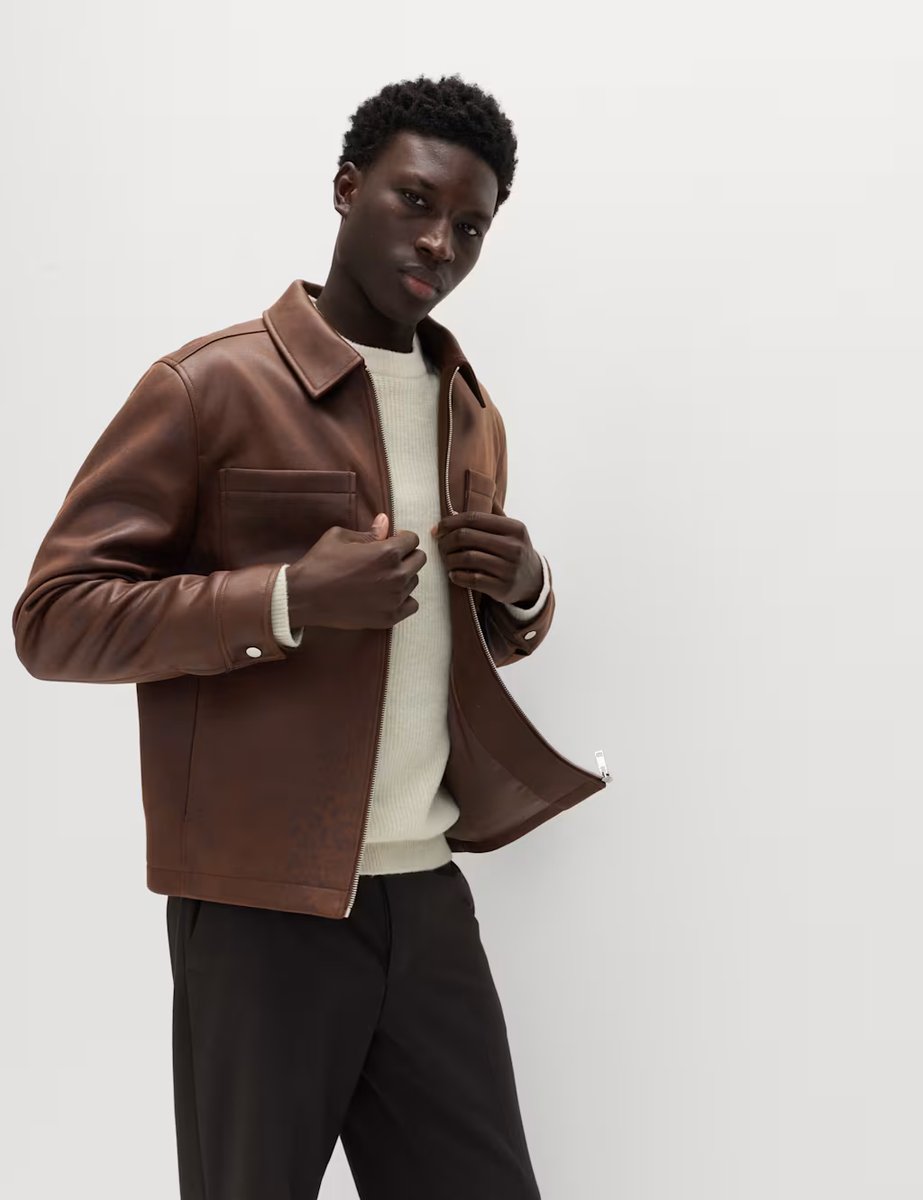 Marks & Spencer M&S Faux Leather Trucker Jacket Dark Brown - 4