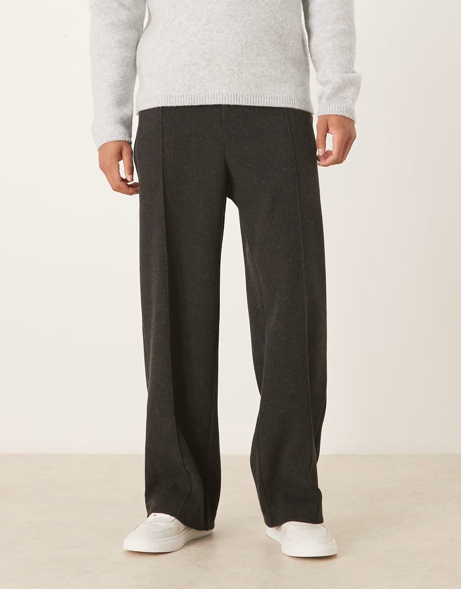 ASOS ASOS DESIGN Charcoal Wool Look Smart Wide Leg Trousers