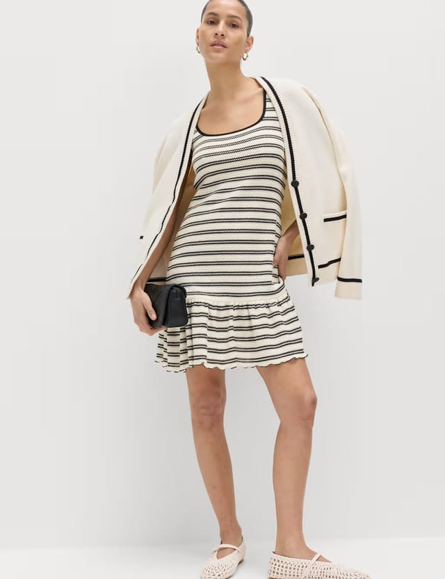 Marks & Spencer M&S Cotton Rich Striped Mini Relaxed Smock Dress Black Mix - 3