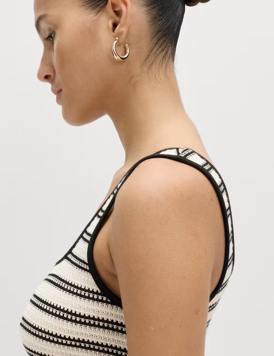 Marks & Spencer M&S Cotton Rich Striped Mini Relaxed Smock Dress Black Mix - 4