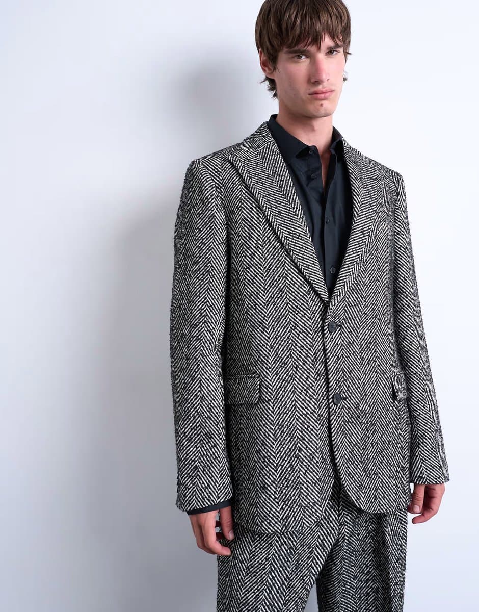 ASOS ASOS Relaxed Herringbone Blazer in Black