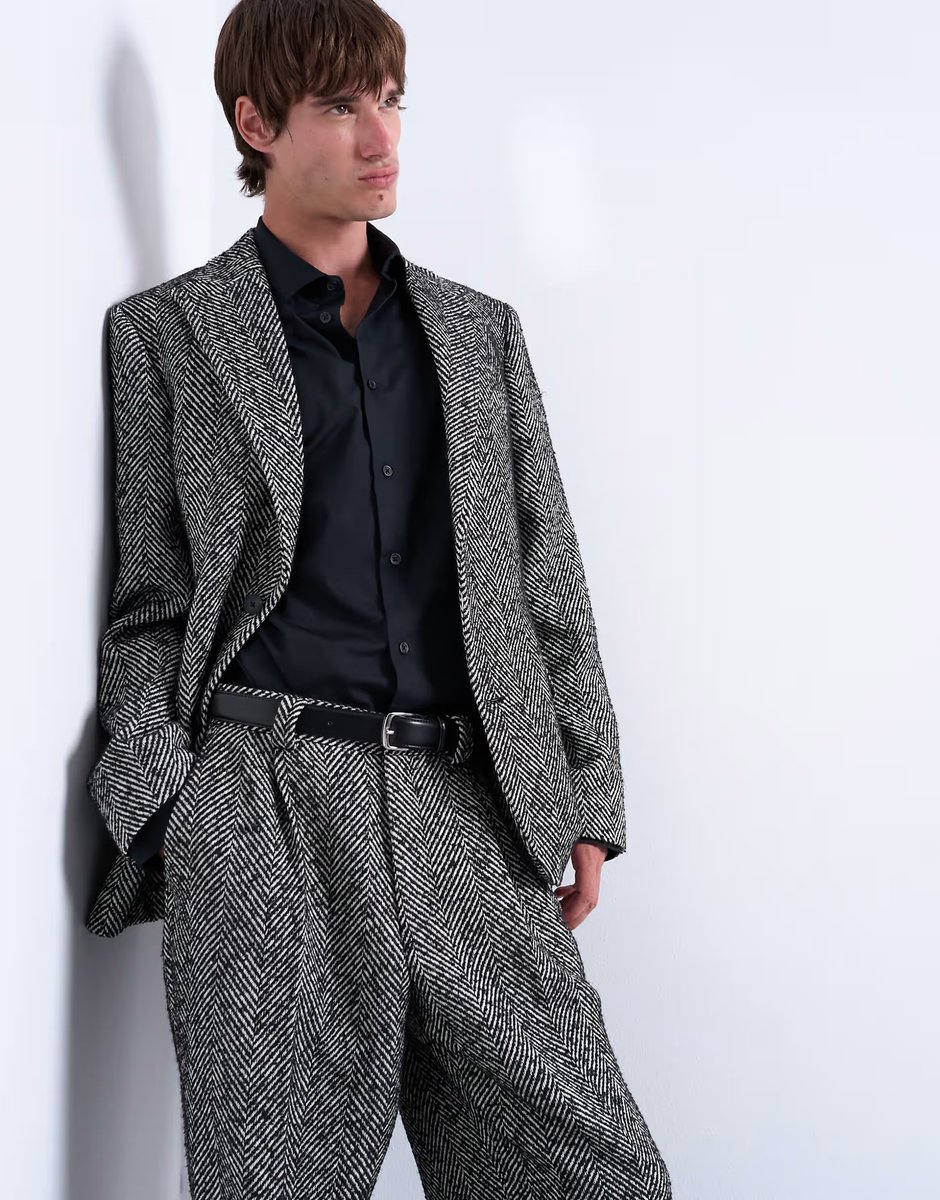 ASOS Topman relaxed herringbone wool blend blazer in black - 3