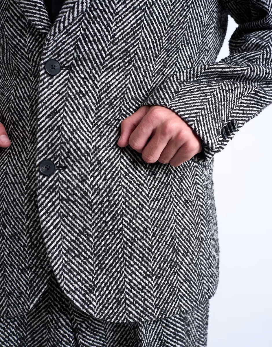 ASOS Topman relaxed herringbone wool blend blazer in black - 4