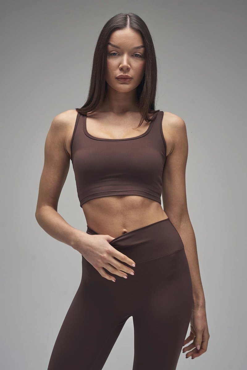 Kaiia Kaiia Sculpt Square Neck Crop Top in Bitter Chocolate