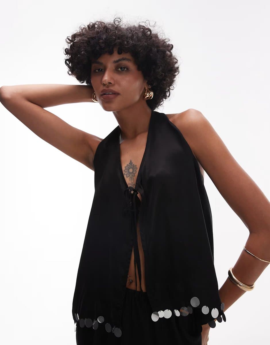 ASOS VRG GRL spritz sequin edge cami top co-ord in black