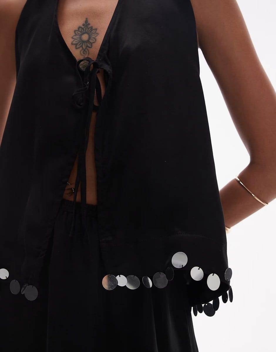 ASOS VRG GRL spritz sequin edge cami top co-ord in black - 4