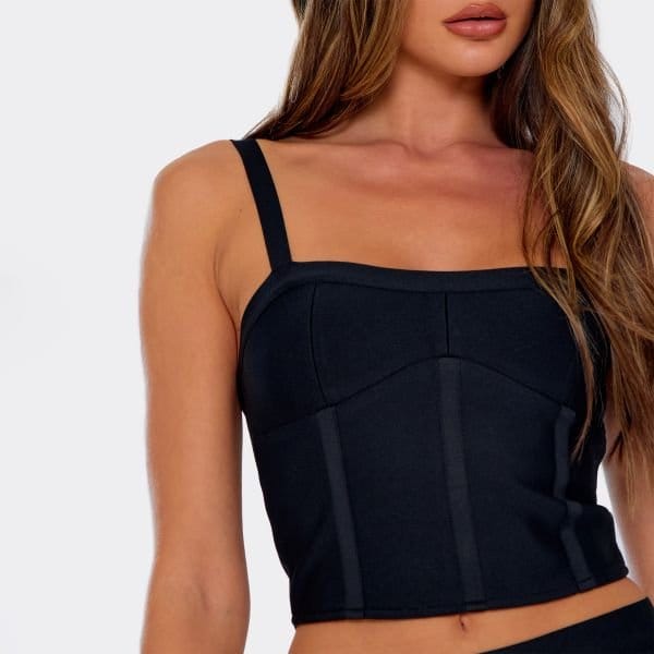 EGO Strappy Corset Top In Black Bandage, Women's Size UK 8 - 2
