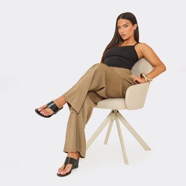 EGO Bunni Thong Strap Detail Wedge Heel In Black Faux Leather, Women's Size UK 3