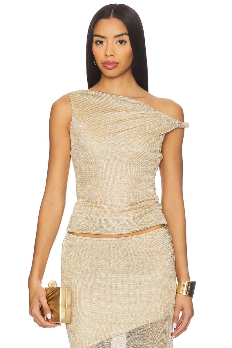 revolve Revolve One Shoulder Satin Crop Top in Gold