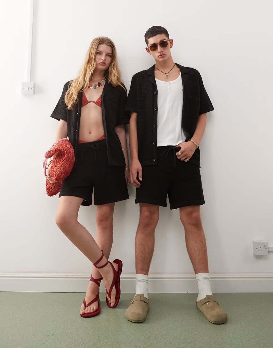 ASOS Reclaimed Vintage unisex crochet short co-ord in black