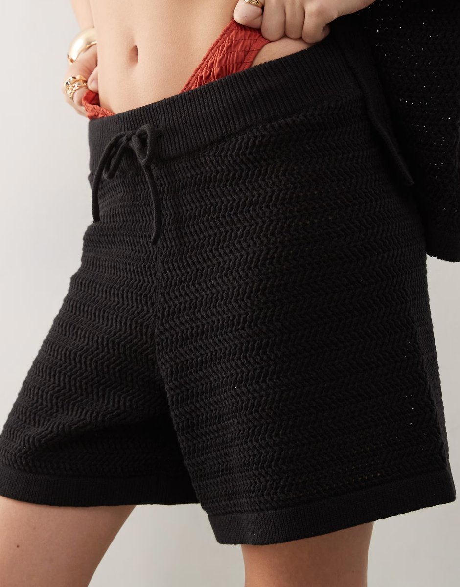 ASOS Reclaimed Vintage unisex crochet short co-ord in black - 3