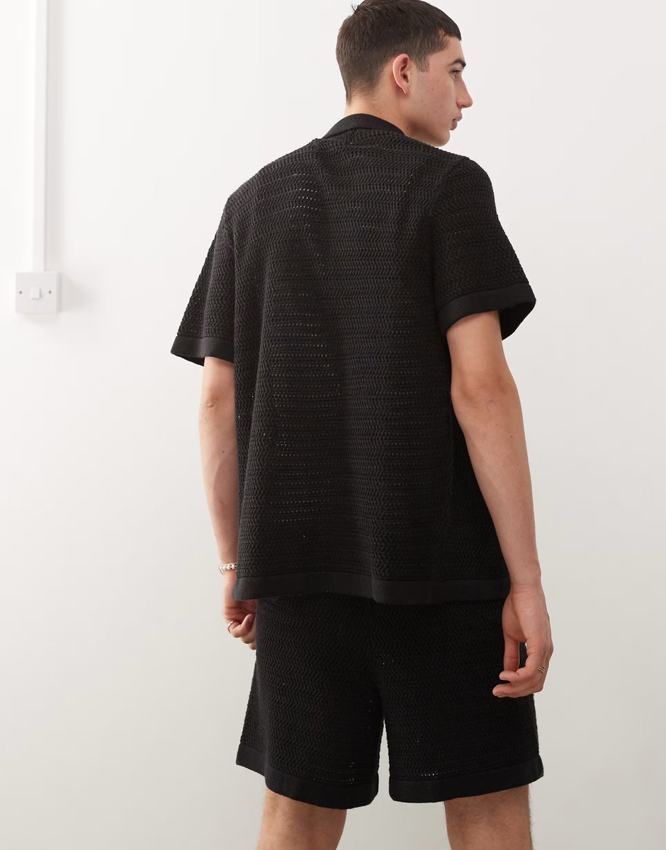 ASOS Reclaimed Vintage unisex crochet short co-ord in black - 4