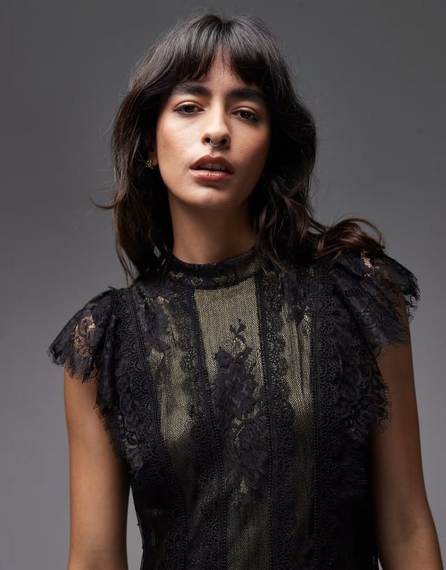 ASOS Allsaints fleur lace and tulle mini dress in black and gold - 3