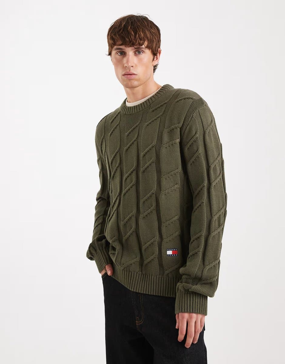 ASOS Tommy Jeans chunky cable knit jumper in dark green