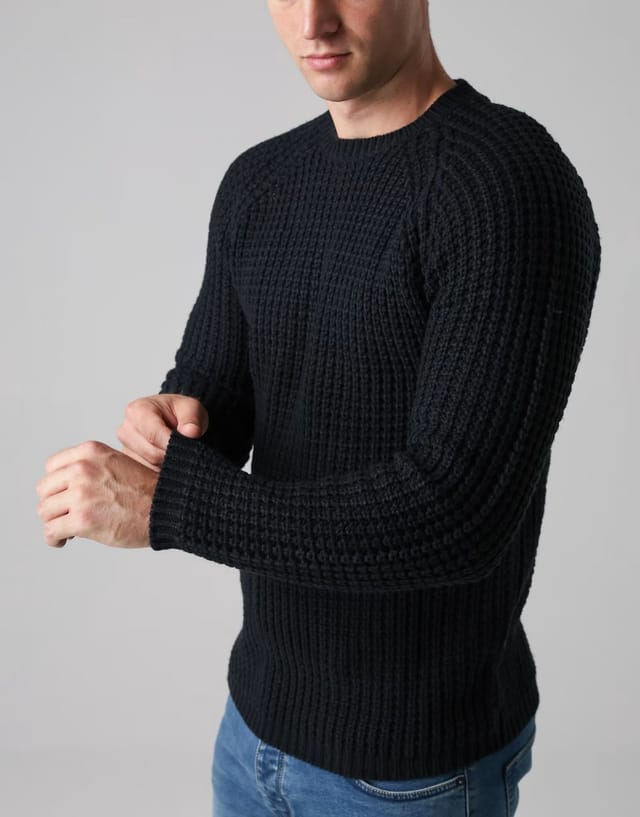 ASOS French Connection Large stitch raglan crew neck knit jumper in navy - 3