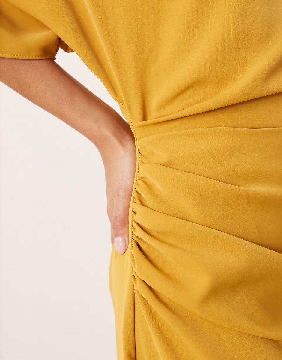 ASOS ASOS DESIGN Petite drop shoulder draped slinky midi dress in gold - 4