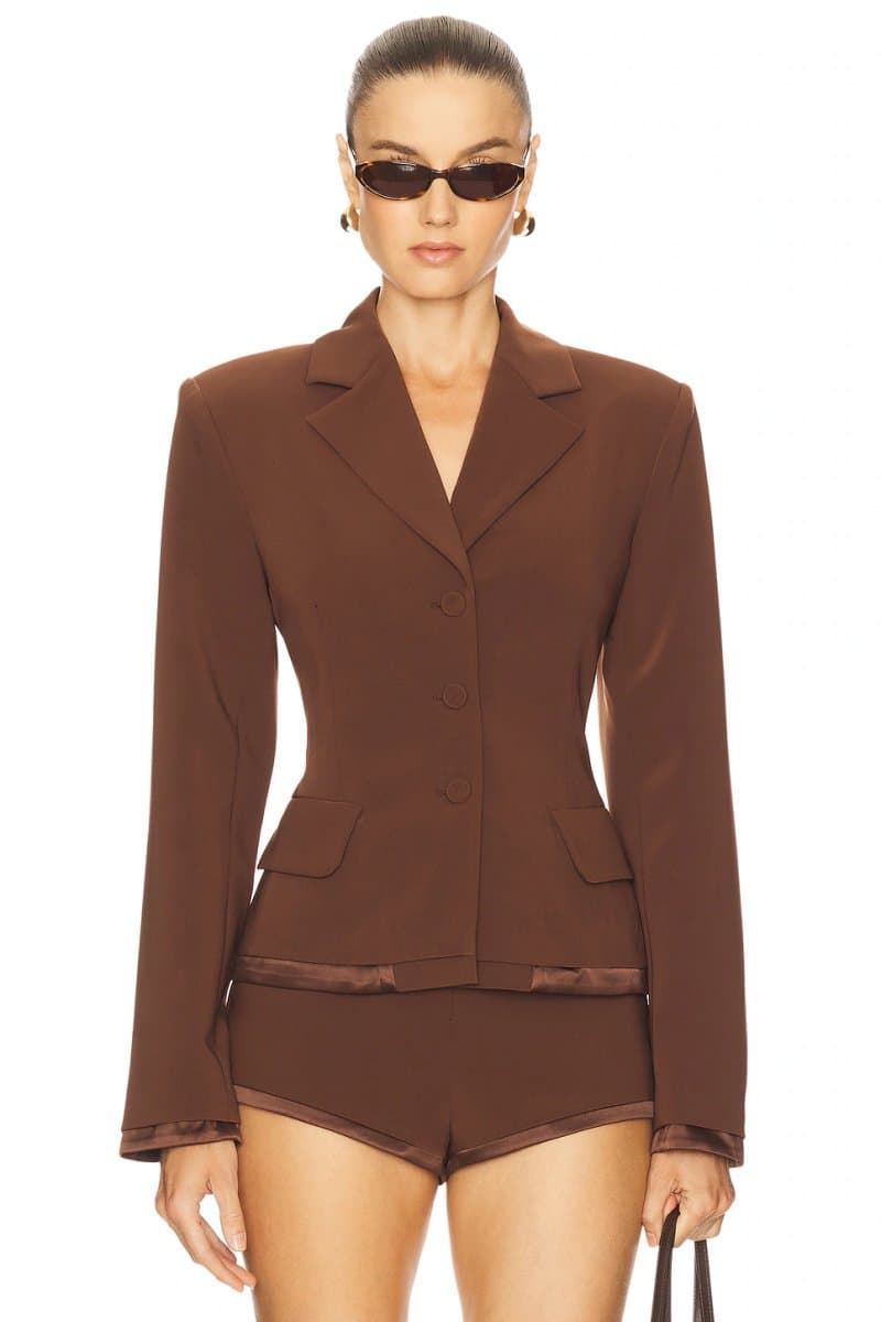 revolve Revolve Deysi Blazer with Double Breasted Closure in Coffee