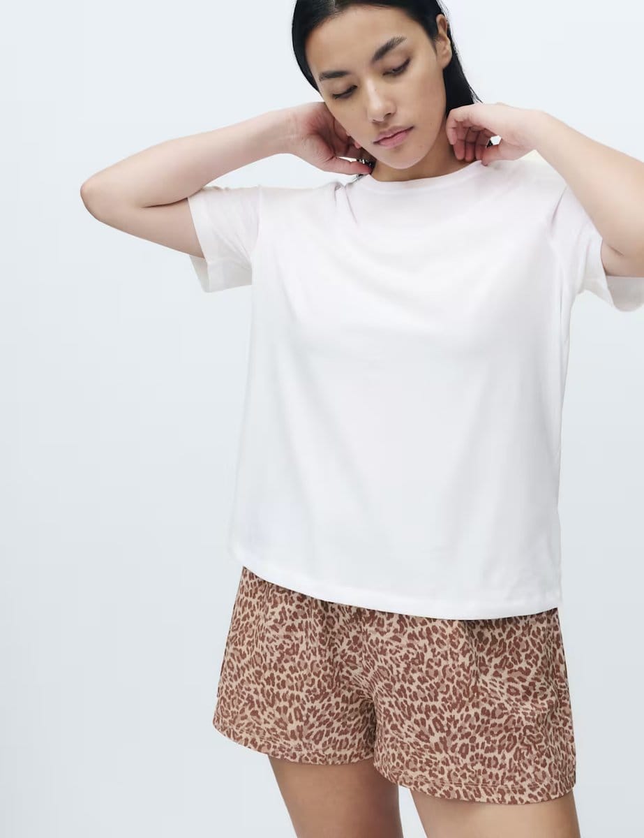 Marks & Spencer M&S Cotton Rich Printed Shortie Set Brown Mix - 4
