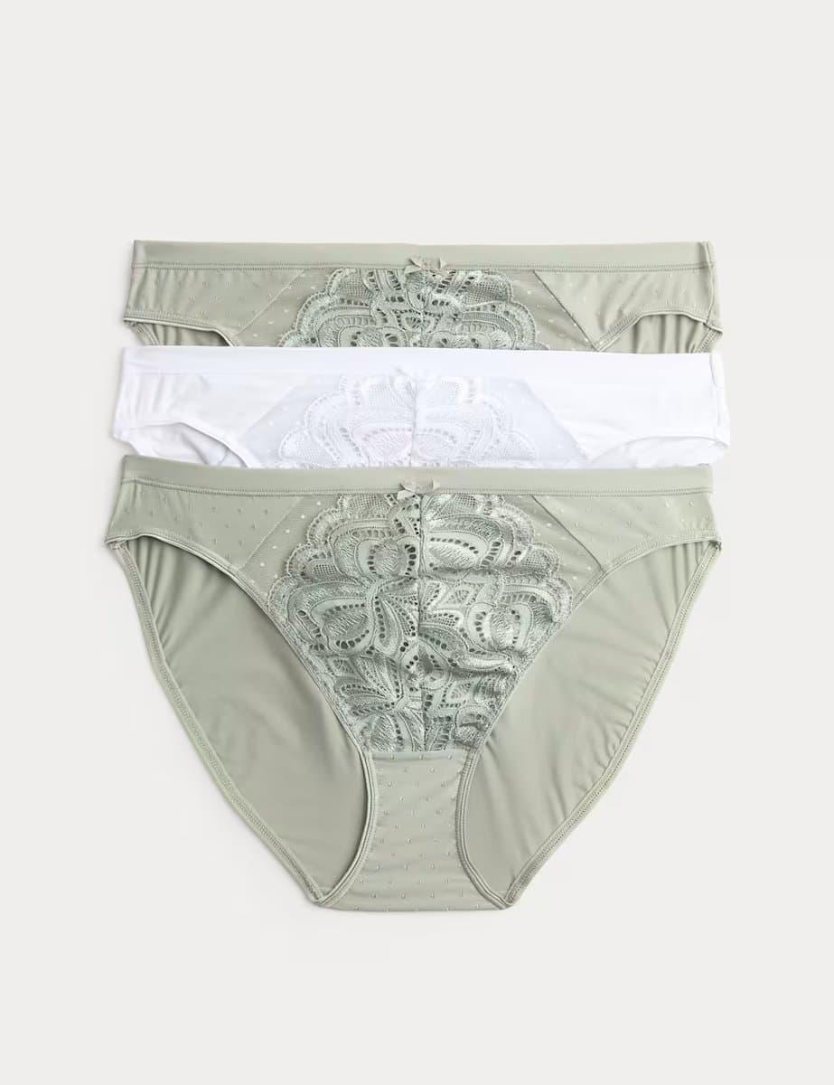 Marks & Spencer M&S 3pk Amelia Lace High Leg Knickers Soft Green