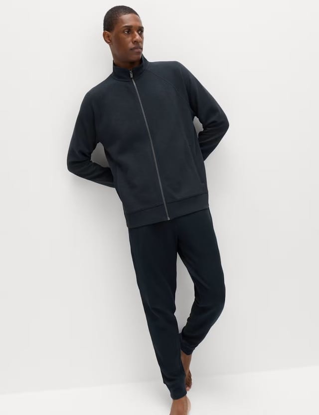 Marks & Spencer M&S Cotton Rich Rib Zip Up Loungewear Top Navy - 2