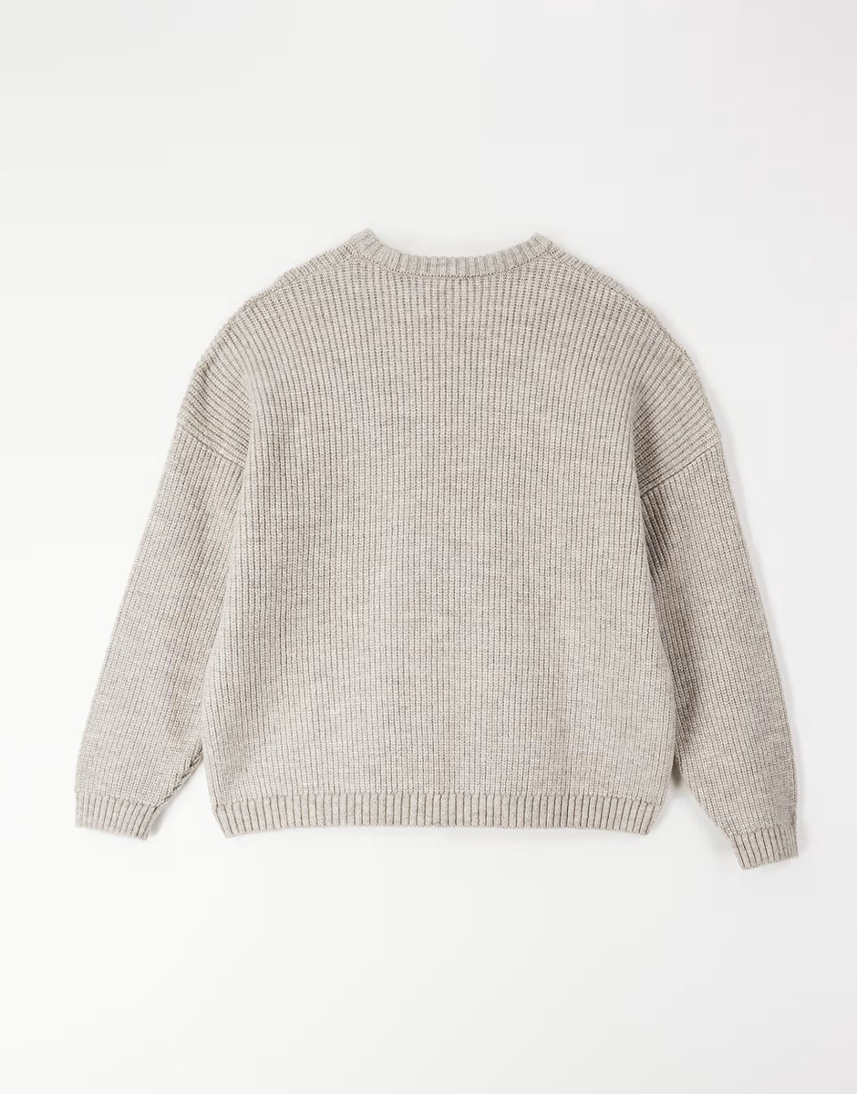 ASOS ASOS DESIGN super oversized boxy fit knitted fisherman rib notch neck jumper in beige - 2