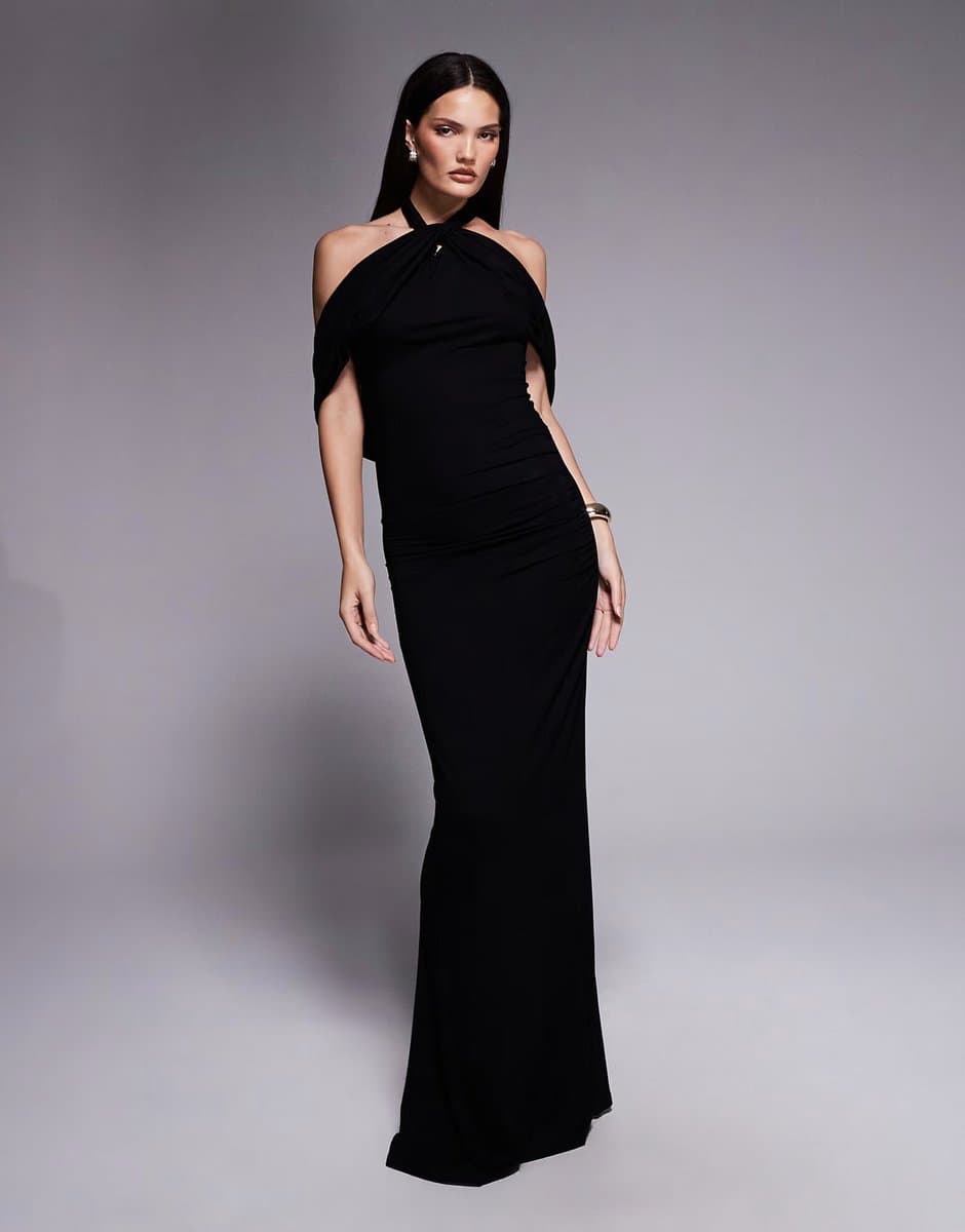 ASOS ASOS DESIGN draped cape halter maxi dress in black