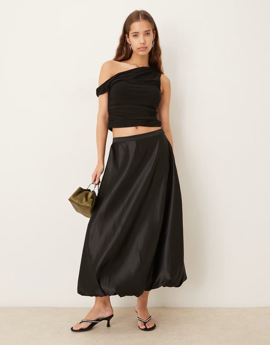 ASOS Gina Tricot high shine balloon maxi skirt in black