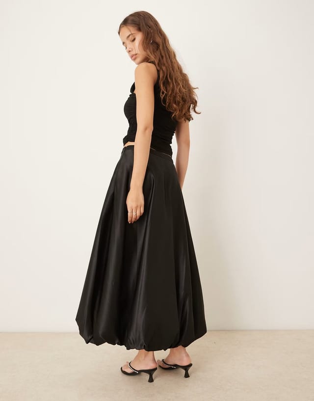 ASOS Gina Tricot high shine balloon maxi skirt in black - 3