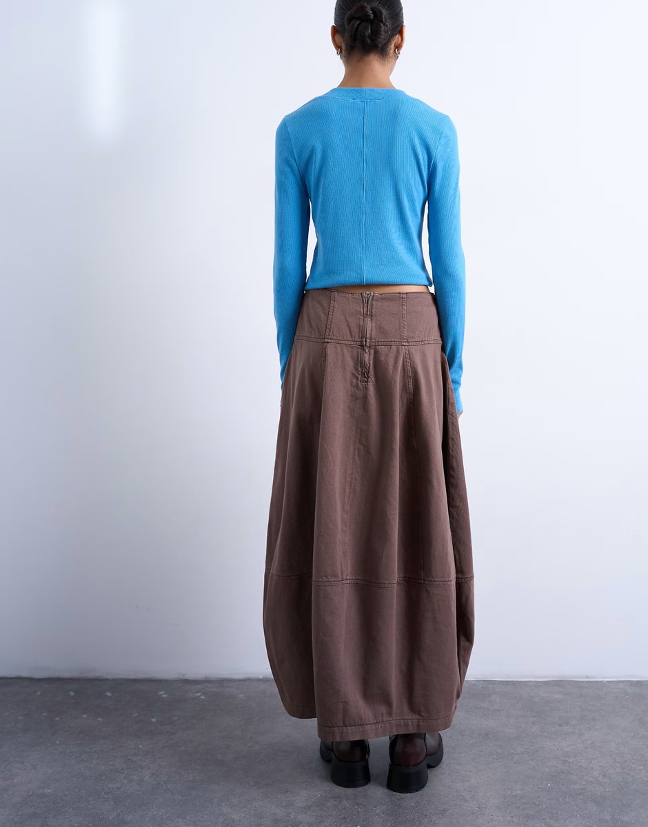 ASOS Topshop denim seamed barrel maxi skirt in otter - 2