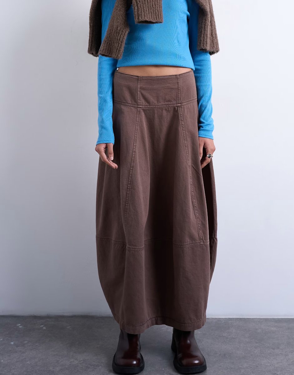 ASOS Topshop denim seamed barrel maxi skirt in otter - 3