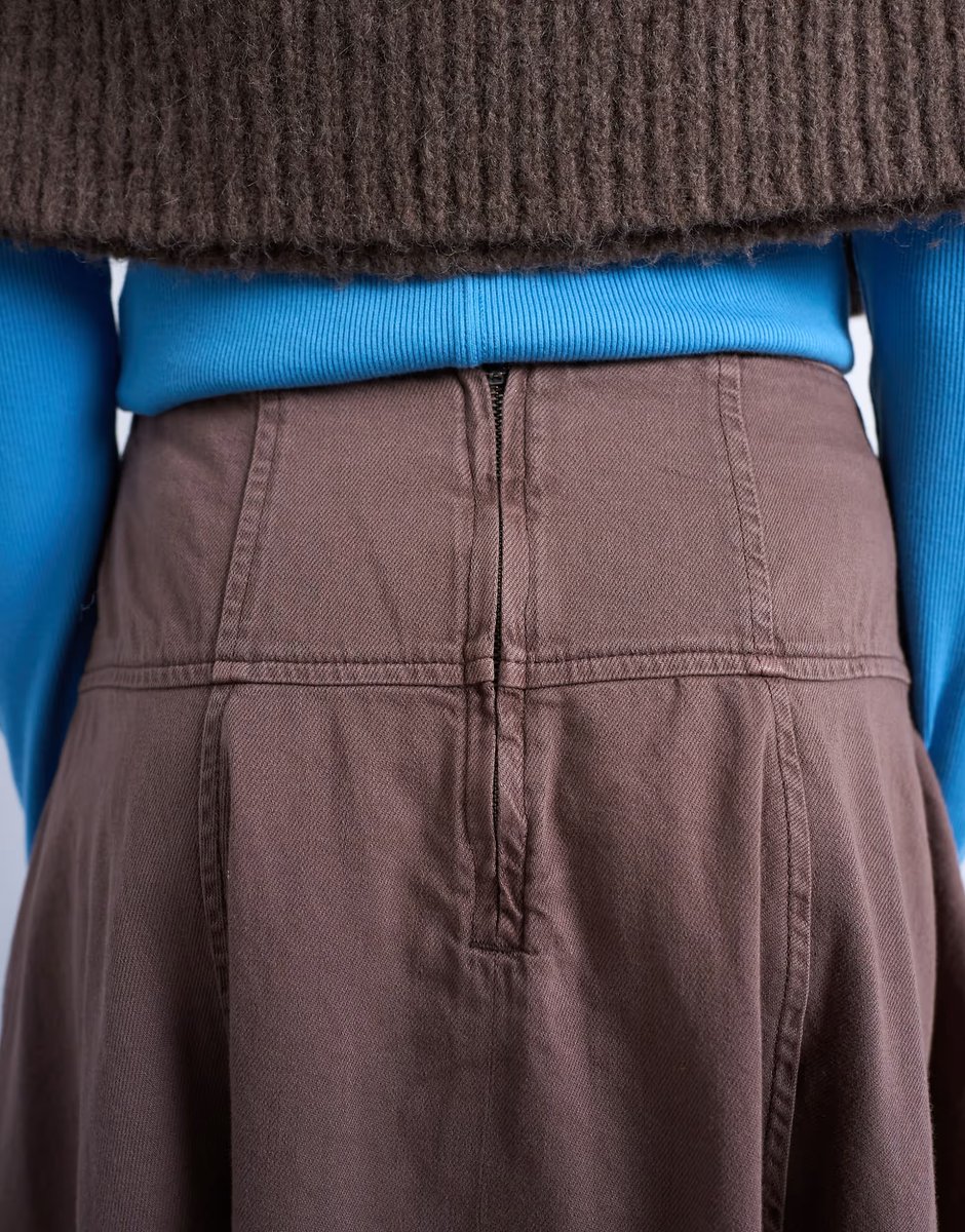 ASOS Topshop denim seamed barrel maxi skirt in otter - 4